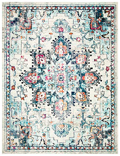 SAFAVIEH Madison Collection 8′ x 10′ Cream/Blue MAD473B Boho Chic Medallion Distressed Non-Shedding Living Room Bedroom Dining Home Office Area Rug | The Storepaperoomates Retail Market - Fast Affordable Shopping