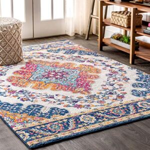 JONATHAN Y BMF106A-8 Bohemian FLAIR Boho Vintage Medallion Indoor Area-Rug Floral Easy-Cleaning High Traffic Bedroom Kitchen Living Room Non Shedding, 8 X 10, Blue/Multi