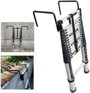 GEIRONV Telescoping Ladder, with Hook Single Side Straight Ladder Climb Builders Ladders Attic Loft Work Place Extendable Ladder Stepladder (Color : Silver, Size : 4.1m)