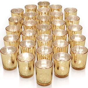 LETINE Gold Votive Candle Holders Set of 36 – Speckled Mercury Gold Glass Candle Holder Bulk – Ideal for Wedding Centerpieces, Party Supplies, Thanksgiving Day Table Decor