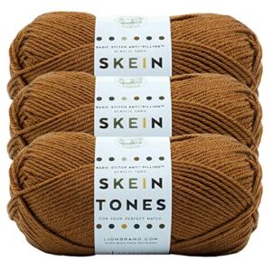 (3 Pack) Lion Brand Yarn Basic Stitch Anti Pilling “Skein Tones” Yarn, Truffle