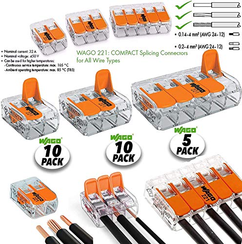 WAGO 2 Port (10) 3 Port (10) 5 Port (5) 221 Splicing Connector, Lever-Nut Assortment Pocket Pack for All Wire 12-24 AWG | The Storepaperoomates Retail Market - Fast Affordable Shopping