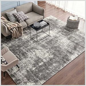 Eviva 8×10 Area Rugs for Living Room Polypropylene Turkish Rug Indoor Low Pile Large 8 X 10′ Area Rug with Stain-Resistant Big Size Grey 8 by 10 Area Rugs for Bedroom Huge Farmhouse in Gray and White