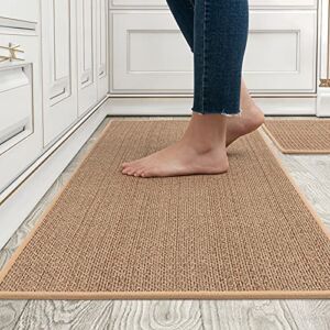 MontVoo Kitchen Rugs and Mats Washable [2 PCS] Non-Skid Natural Rubber Kitchen Mats for Floor Runner Rugs Set for Kitchen Floor Front of Sink, Hallway, Laundry Room 17″x30″+17″x47″ (Oats)