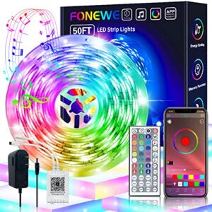 50ft LED Lights for Bedroom FONEWE Music Sync LED Light Strips Color Changing Lights for Bedroom LED Strip Lights with APP and Remote Control
