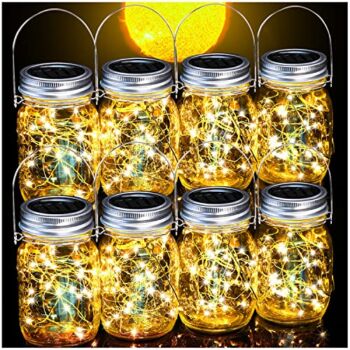 Cooo 8 Pack Outdoor Solar Lantern 30LED Mason Jar Lights Solar Powered,Waterproof Hanging Outdoor Patio Porch Garden Yard Backyard Balcony Lawn Pool Decor （Hangers & Handmade Jars included）-Warm White | The Storepaperoomates Retail Market - Fast Affordable Shopping