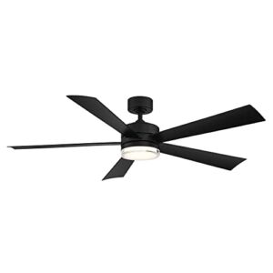 Wynd Smart Indoor and Outdoor 5-Blade Ceiling Fan 60in Matte Black with 3000K LED Light Kit and Remote Control works with Alexa, Google Assistant, Samsung Things, and iOS or Android App