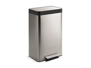Kohler 20940-ST 13 Gallon Hands-Free Kitchen Step, Trash Can with Foot Pedal, Quiet-Close Lid, Stainless Steel