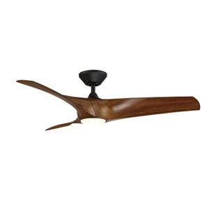 Zephyr Smart Indoor and Outdoor 3-Blade Ceiling Fan 52in Matte Black Distressed Koa with 3000K LED Light Kit and Remote Control works with Alexa, Google Assistant, Samsung Things, and iOS or Android App