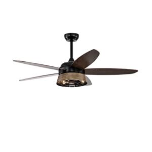 BANSA ROSE 52” Color-changing Indoor/Outdoor Ceiling Fan with Remote (5-Blade),Antique Wood Grain Design