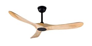 52 inch outdoor wood ceiling fan with remote control, 3 Balsa Wood Blades, Reversible DC Motor 27W Quiet Energysaving, Indoor/Outdoor Ceiling Fan