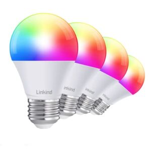 Linkind Smart Light Bulbs, Led Light Bulbs Color Changing, Smart Bulb That Work with Alexa & Google Home, A19 E26 WiFi Light Bulb Dimmable, RGBW Light Bulb No Hub Needed, 2.4Ghz WiFi,4 Pack