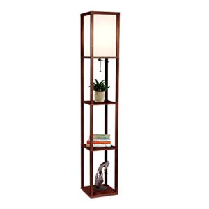 Brightech Maxwell – Modern Shelf Floor Lamp with Lamp Shade and LED Bulb – Corner Display Floor Lamps with Shelves for Living Room, Bedroom and Office – Havana Brown