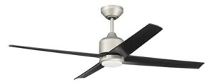 Craftmade 52″ Quell Ceiling Fan in Painted Nickel Finish, Flat Black Blades, Integrated Light Kit, Remote Control Included, WI-FI Optional, QUL52PN4