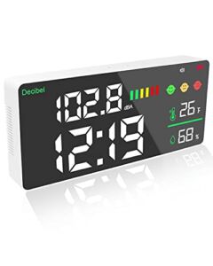 Decibel Meter Wall Hanging Sound Level Meter, 11 Inch LED Versatile Noise Decibel Meter for Measuring Temperature Humidity, 30-130dB Noise Tester with Alarm Icons for Classroom Home Studio Factory