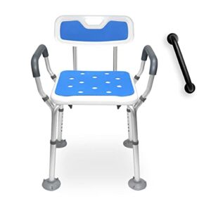 Shower Chair with Arms Heavy Duty Bath Chair with Back for Senior Disabled Elderly Inside Shower Transfer Bath Seat Padded Bench Portable Lift Height Adjustable Legs for Bathtub Non-Slip feet