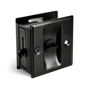 HOMOTEK Privacy Sliding Door Lock with Pull – Replace Old Or Damaged Pocket Door Locks Hardware Quickly and Easily, 2-3/4”x2-1/2”, for 1-3/8” Thickness Door, Black