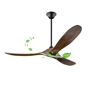 52 Inch 3 Blade Outdoor Ceiling Fans, Solid Wood Ceiling Fan No Light with Remote, Good Air Flow, 6 Speed Inverter Ceiling Fan for Patios Indoor High Low Sloped Ceiling, DC Motor Ceiling Fan