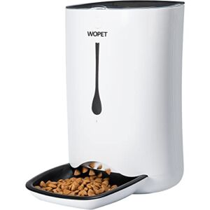 WOPET Automatic Pet Feeder Food Dispenser for Cats and Dogs–Features: Distribution Alarms, Portion Control, Voice Recorder, & Programmable Timer for up to 4 Meals per Day