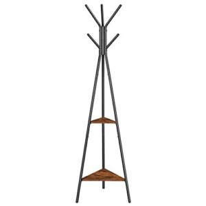 VASAGLE Coat Rack Freestanding, Hall Tree with 2 Shelves, for Clothes, Hat, Bag, Industrial Style, Rustic Brown + Black