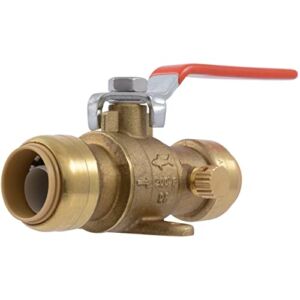 SharkBite 3/4 Inch Ball Valve with Drain Vent and Mounting Bracket, Push to Connect Brass Plumbing Fitting, PEX Pipe, Copper, CPVC, PE-RT, HDPE, 24616-0000LFA