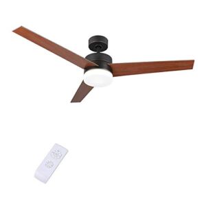 LETRA Ceiling Fan Light 52-inch Old Bronze Finish with Three Fan Blades (Dual Side Color – Cherry and Walnut ) 15W LED Included and Remote Control