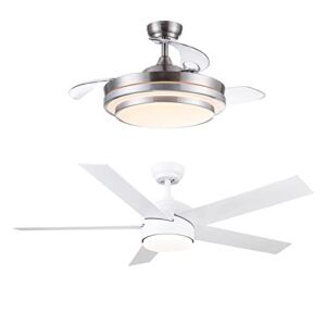 Ceiling Fans with Lights and Remote, 52 in Ceiling Fan with Light and 42 in Retractable Ceiling Fan, 2 Packs, Reversible, Timmer, Modern Ceiling Fan for Bedroom, Living Room, Patios