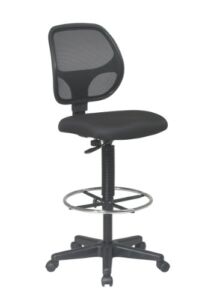 Office Star Deluxe Mesh Back Drafting Chair with 18.5″ Diameter Adjustable Footring, Black Fabric Seat