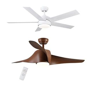 Ceiling Fans with Lights and Remote, 52 inch White Ceiling Fan and Walnut Finish Ceiling Fan, LED, 3-Speed, Timmer, Modern Ceiling Fan with Lights for Bedroom, Living Room, Patios