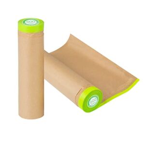 Pre-Taped Masking Paper for Painting – 24 inch x 50 feet Tape and Drape Painters Paper, Paint Adhesive Protective Paper Roll for Covering Skirting, Frames, Cars and Auto Body (2 Rolls)