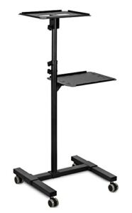 Mount-It! Mobile Projector and Laptop Stand (2 Shelves), Rolling Cart with Ventilated Tray, Heavy Duty, Height Adjustable Laptop and Projector Presentation Trolley, Black
