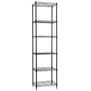 YOHKOH 6 Wire Shelving Steel Storage Rack Adjustable Unit Shelves for Laundry Bathroom Kitchen Pantry Closet 16.6″ Width x 63″ Height x 11.8″ Depth, Black