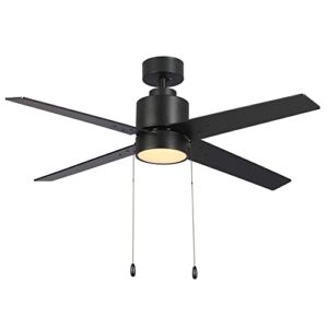 BANSA ROSE 52 inch Low Profile Ceiling Fan with LED Light and Pull Chain,4 Blades,Matte Black