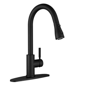 Black Kitchen Faucet, Kitchen Faucets with Pull Down Sprayer WEWE Commercial Stainless Steel Single Handle Single Hole Kitchen Sink Faucet