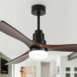 52 Inch Wood Ceiling Fans with Lights-6 Speeds-Reversible Quite DC Motor-3 Solid Wood Blades-Timer-3 Color Change Dimmable Light Outdoor Ceiling Fan