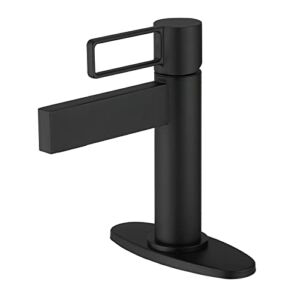 RUMOSE Black Bathroom Faucet Single Handle Bathroom Sink Faucet Basin Mixer Tap with 6 in Deck Plate for 1 & 3 Hole Waterfall Spout Bathroom Faucet Rv Lavatory Vessel Faucet, Brass, Matte Black