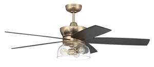Craftmade 52″ Gibson Indoor Ceiling Fan in Satin Brass Finish, Reversible Flat Black/Black Walnut Blades Included, Integrated Light Kit, Remote Control Included, WI-FI Optional, GBN52SB5