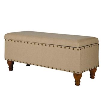 Homepop Home Decor | Upholstered Bench with Nailhead Trim | Large Ottoman with Storage for Living Room & Bedroom | Decorative Home Furniture, Tan Linen | The Storepaperoomates Retail Market - Fast Affordable Shopping