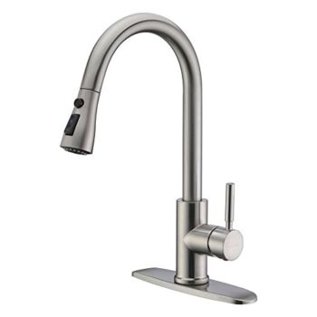 WEWE Single Handle High Arc Brushed Nickel Pull Out Kitchen Faucet,Single Level Stainless Steel Kitchen Sink Faucets with Pull Down Sprayer | The Storepaperoomates Retail Market - Fast Affordable Shopping