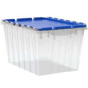 Akro-Mils 66486 12-Gallon Plastic Stackable Storage Keepbox Tote Container with Attached Lid, 21-1/2-Inch x 15-Inch x 12-1/2-Inch, Clear/Blue