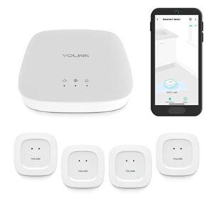 YoLink Smart Home Starter Kit: Water Sensor 4-Pack & Hub Kit – Sensor Compatible with Alexa and IFTTT, 1/4 Mile Range, Instant Remote App, Text(Limited) and Email Alert