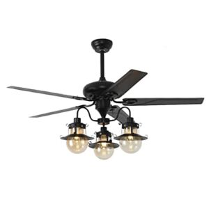 LLLY Lamp Fan with Light Ceiling Fans Bulb Chandelier Remote Chandeliers in The Bedroom Iron Wooden Blades Glass Lampshade (Color : Iron Blade, Size : 42 inch)