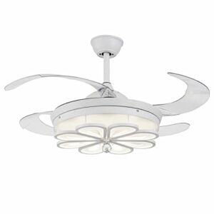 Modern LED Ceiling Fan Light, 42″ Retractable Blades Chandelier Pendant Lamp With Remote for Bedroom Living Room Indoor