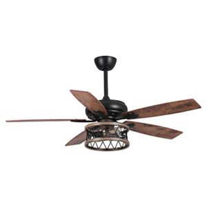 Parrot Uncle Ceiling Fans with Lights Farmhouse Ceiling Fan with Light and Remote Control, 52 Inch, Black