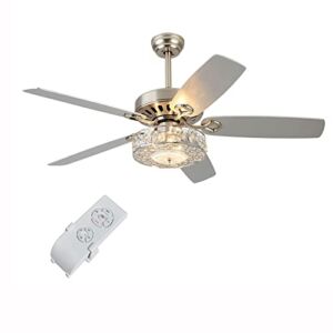 52″ Modern Crystal Ceiling Fan Light Chandelier Lamp Reversible Blades w/ Remote