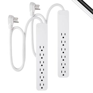 GE Pro 6-Outlet Surge Protector 2 Pack, 2 Ft Extension Cord, 620 Joules, Power Strip, Flat Plug, Integrated Circuit Breaker, Wall Mount, UL Listed, White, 46867