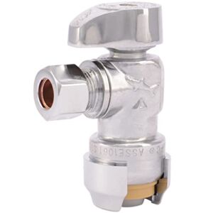 SharkBite 1/2 x 3/8 Inch Compression Angle Stop Valve, Quarter Turn, Push to Connect Brass Plumbing Fitting, PEX Pipe, Copper, CPVC, PE-RT, HDPE, 23036-0000LF