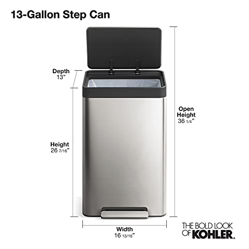 Kohler 20940-ST 13 Gallon Hands-Free Kitchen Step, Trash Can with Foot Pedal, Quiet-Close Lid, Stainless Steel | The Storepaperoomates Retail Market - Fast Affordable Shopping