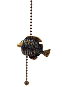 Lamp/Socket Pull Chain-Rhinestone Tropical Fish -Antique Brass Finish, Highly Detailed Metal Casting