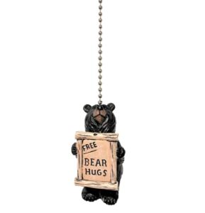 Rustic Black Bear Figure Free Bear Hugs Sign Ornament Ceiling Fan Pull Chain Cabin Lodge Style Decor
